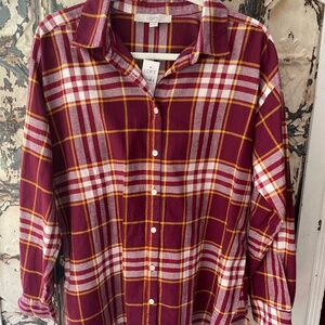Loft, Cotton, Red Plaid Shirt, Size M